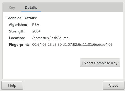 Export Complete Key: Exports the key to a le. 5. Click Close. 8.4 Importing Keys Keys can be exported to text les. These les contain human-readable text at the beginning and at the end of a key.