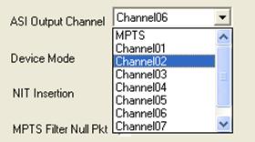 This device supports 1 MPTS (Multiple Programs Transport Stream) and 8 SPTS (Single Programs Transport Stream) output. User can click to triger a pull-down list to select the output type.