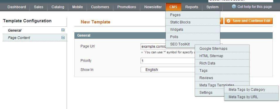 17. Meta Tags Templates: URL-based templates To create URL-based template go CMS -> Seo Toolkit -> Meta Tags