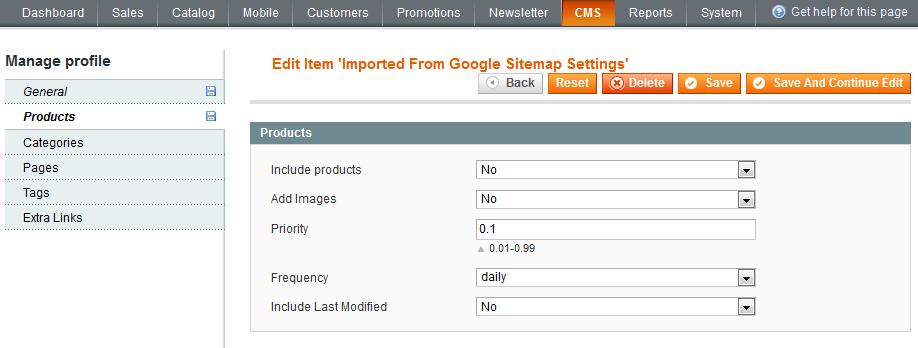 20. Google Sitemap: Edit Sitemap Specify whether to include products into XML sitemap. Set Yes to include product images into XML sitemap.