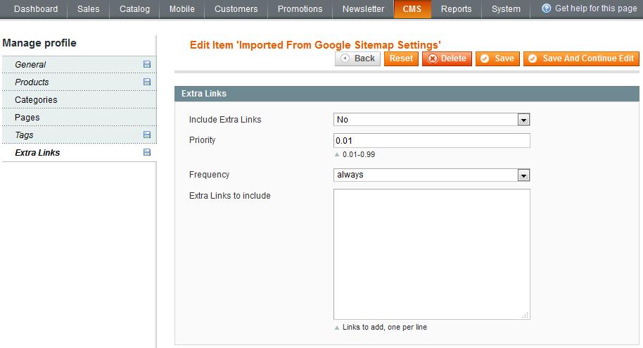 20. Google Sitemap: Edit Sitemap Set to Yes if you want to include some extra links into sitemap.