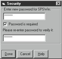 STARTING SPSWIN Creating or Editing an SPSWin Password FIGURE 3 1. Under the Tools menu bar, select Security. 2. At the Security window (Figure 3), enter/edit the password.
