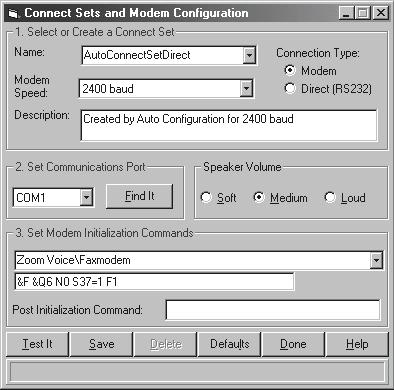 COMMUNICATIONS CUSTOM CONFIGURE To custom configure your modem and create connect set, perform the following steps: 1. Key in the desired name for the Connect Set in the NAME field (Figure 7). 2.