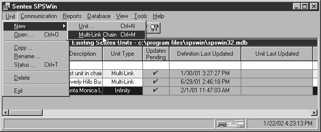 CREATING OR EDITING A MULTI-LINK CHAIN Opening a New Multi-Link Chain Definition Window FIGURE 16 TOP: FROM MAIN WINDOW MENU IMPORTANT NOTE: When using Firmware version 3.