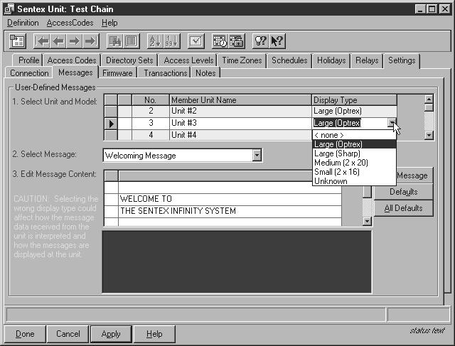 RECEIVING DATA FROM UNIT Selecting Display Type FIGURE 19 Before connecting with the unit, first select the Display Type. 1. From the Unit Definition Window select the Messages tab.