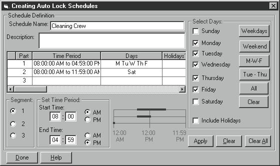 ENTERING AND EDITING UNIT DATA AT THE CREATING AUTO LOCK SCHEDULES WINDOW 1. Schedule Name: Enter the desired name for the schedule being created (or edit the name of the schedule being edited). 2.