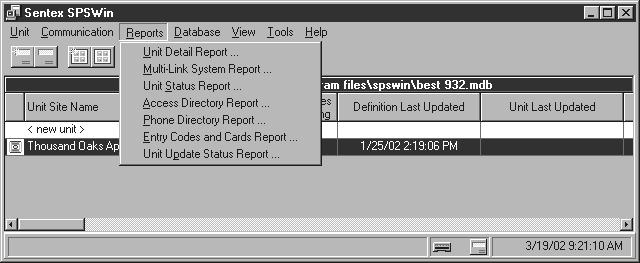 PRINTING OR EXPORTING REPORTS Accessing Reports STAND-ALONE UNITS The reports may be accessed from the SPSWin Main Window. 1.