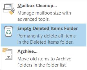 Empty the Deleted Items folder. 5. Delete alternate versions of items.