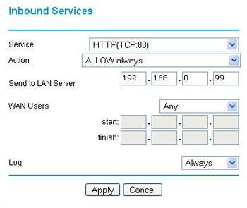Inbound Rules (Port Forwarding) Because the wireless modem router uses Network Address Translation (NAT), your network presents only one IP address to the Internet, and outside users cannot directly