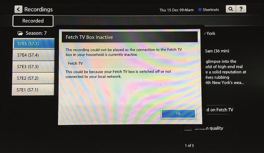 The recording could not be played as there is an issue with connecting to the Fetch TV Box in your household If this happens,