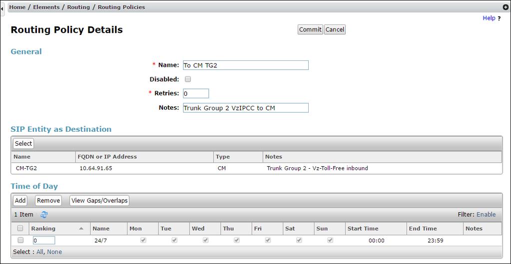Step 6 - In the Time Range List page (not shown), check the checkbox(s) corresponding to one or more Time Ranges administered in Section 5.6, and click on Select.
