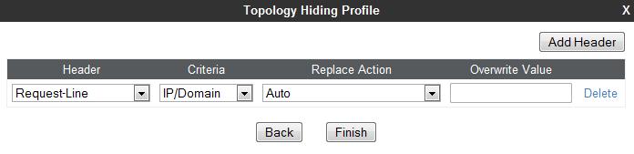 7.3.8 Topology Hiding Enterprise Side The Topology Hiding screen allows users to manage how various source, destination and routing