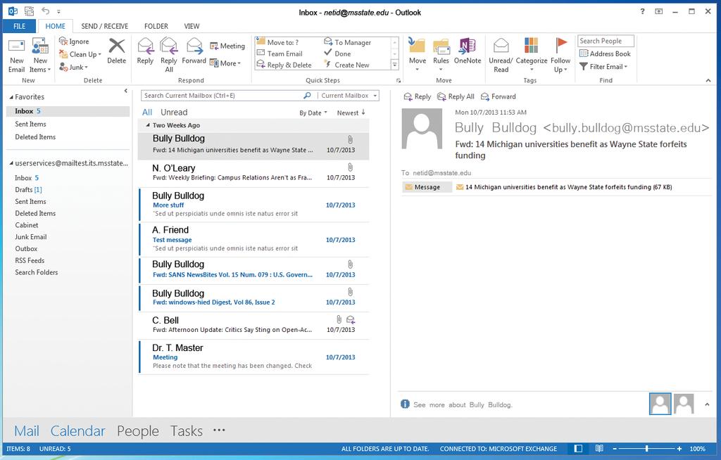 6. Outlook 2013 opens and is fully functional.