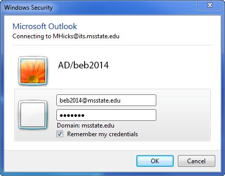 edu email address and your NetPassword. Click the box next to Remember my credentials. 9. Click OK.