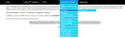TELSTRA ELITE GATEWAY USER GUIDE 8.3 SECURITY Your gateway can be secured with the IP Filtering function. 8. 3.