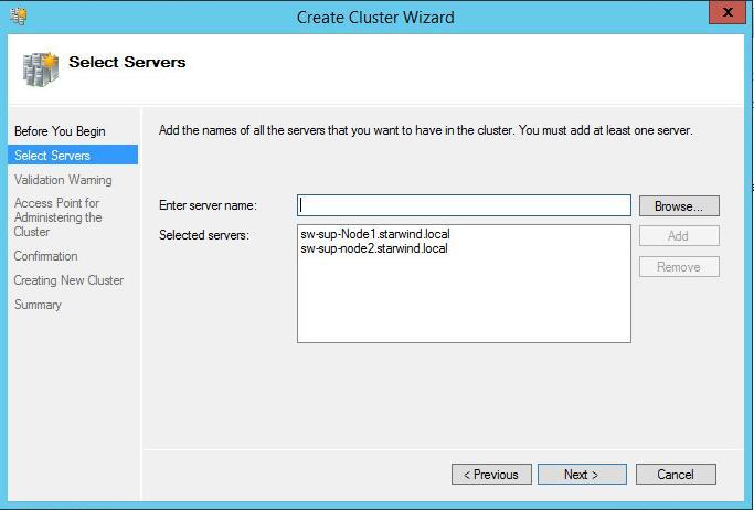 Click the Create Cluster link in the Actions section of the Failover