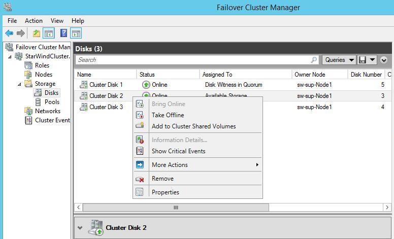 81. Right-click the required disk and select Add to Cluster Shared Volumes.