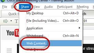 Sharing Web Content This option enables participants to interact independently with Web pages.