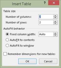 Figure 2 Insert Table dialog. Identify the table header row Having the Table Header Row Repeat provides two accessibility components.