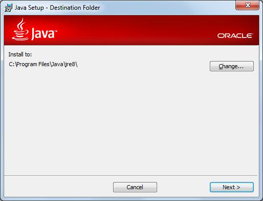When the JDK is finished installing, the installation program will install the JRE files. The screen above will allow you to choose the directory where the JRE will be located.