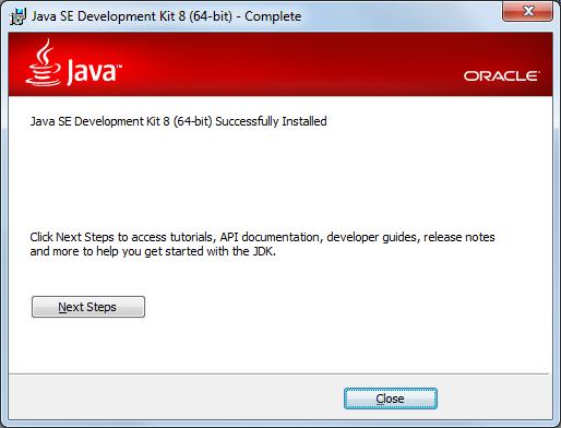 At this point, the installation of the JDK files is complete. Click on the Close button on this screen, to finish the setup. Registration of the JDK with Oracle is not required.