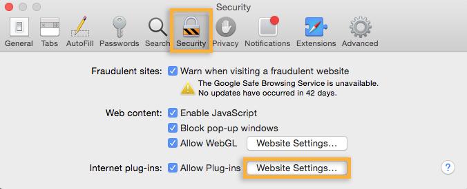 In the Preferences window, click Security, and