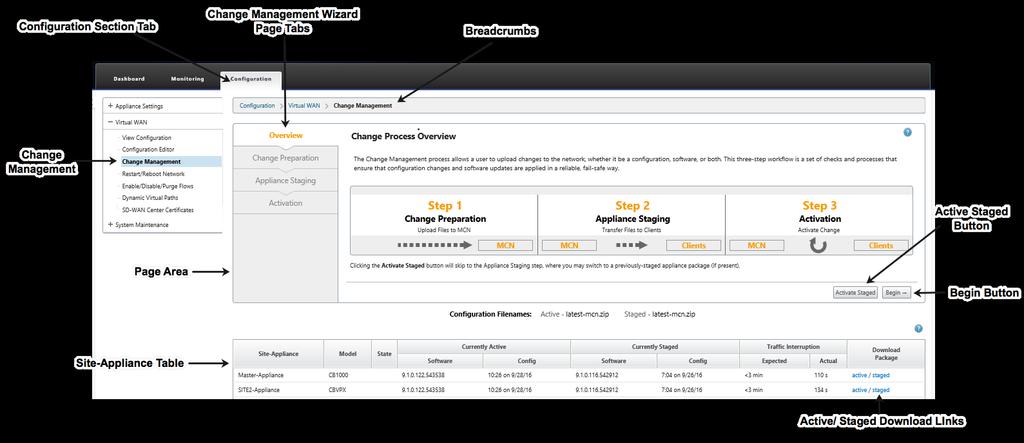 7. Click Change Management. This displays the first page of the Change Management wizard, the Change Process Overview page, as shown in the figure below. 8. To start the wizard, click Begin.
