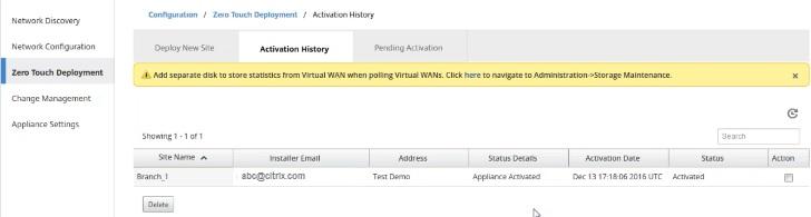 11. Login to SD-WAN 410-SE web management interface and view that the Virtual WAN service is enabled and the 410-SE appliance has