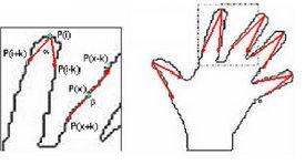 Figure 3: Finger detection Algorithm for gesture recognition is based on number of fingers. This technique is used because it was only necessary to recognize three gestures (rock, paper and scissors).