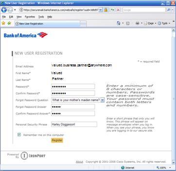 Click the REGISTER button on the Secure Email Envelope to enroll with the Bank of America Secure Email service.