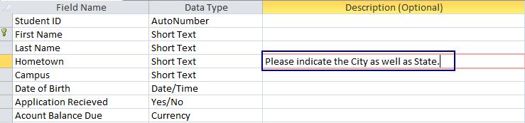 5. Whatever appears in Validation Text is the message that will appear if a user attempts to enter data that violates the Validation Rule that was entered in Step 3.