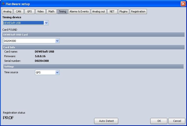 3. Timing setting Select the Timing tab, choose DEWESoft USB for the