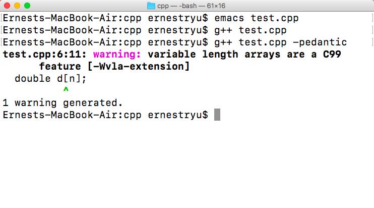 Compiler settings: nonstandard extensions For example, g++ on MacOS has the -pedantic option to