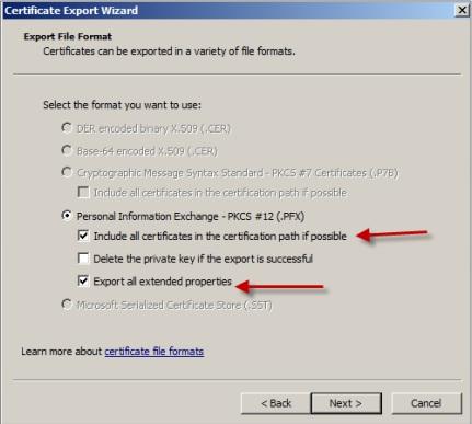 5. When you export the first certificate, repeat the same procedure for the remaining certificates for users.