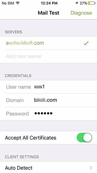 2. To add the server you are testing, tap Add new server. Specify any of the following to connect to a server: FQDN (subdomain.example.com) IP address (10.20.30.40) Email address (name@example.