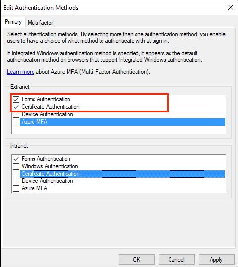 c. Under Int ranet, optionally select the Cert ificat e Aut hent icat ion check box. Most of your devices that use certificate authentication are likely to come only from the extranet.