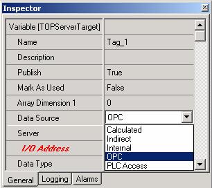 Figure 14: Accessing Tag properties There are many properties associated with each tag; we are only going to configure the Data Source and the I/O Address.