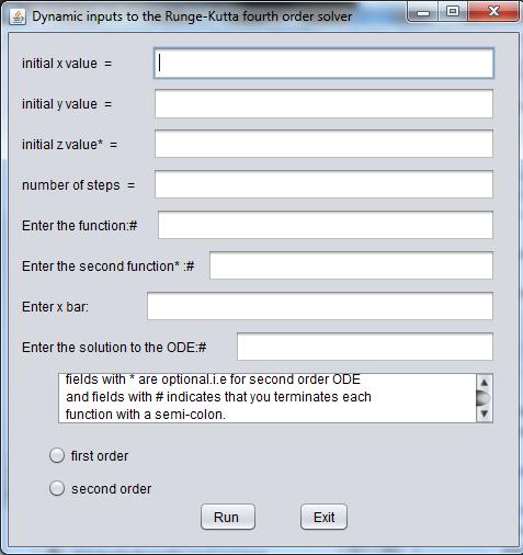 215 Figure 3 Data Entry Form After all the fields have been filled one can choose to either select the Run button or Exit.