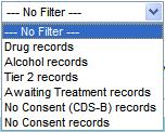 agency (a list of the agencies in the file) To clear the filters, re-select ---No Filter --- in the drop down menus. Once a filter is selected, the filter will be applied after selection. 9.6.