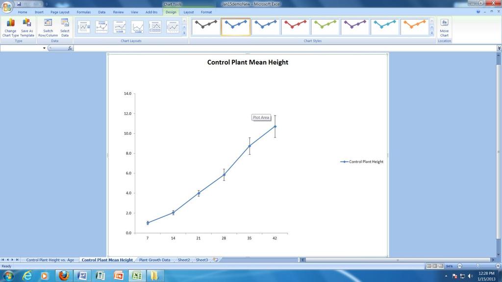 9 Now for your assignment: Prepare a graph for the Experimental Plant Heights showing individual plant data.