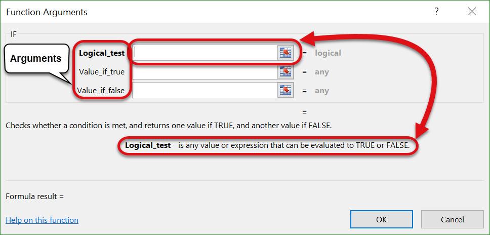 After selecting the IF Statement, from either the Logical category dropdown or the Insert Function option, Excel will display the Function Arguments window.