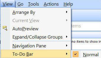 page 6 Setup your navigation bar to show the most frequently used features of Outlook. From within any area of Outlook, select View > Navigation Pane > Normal.