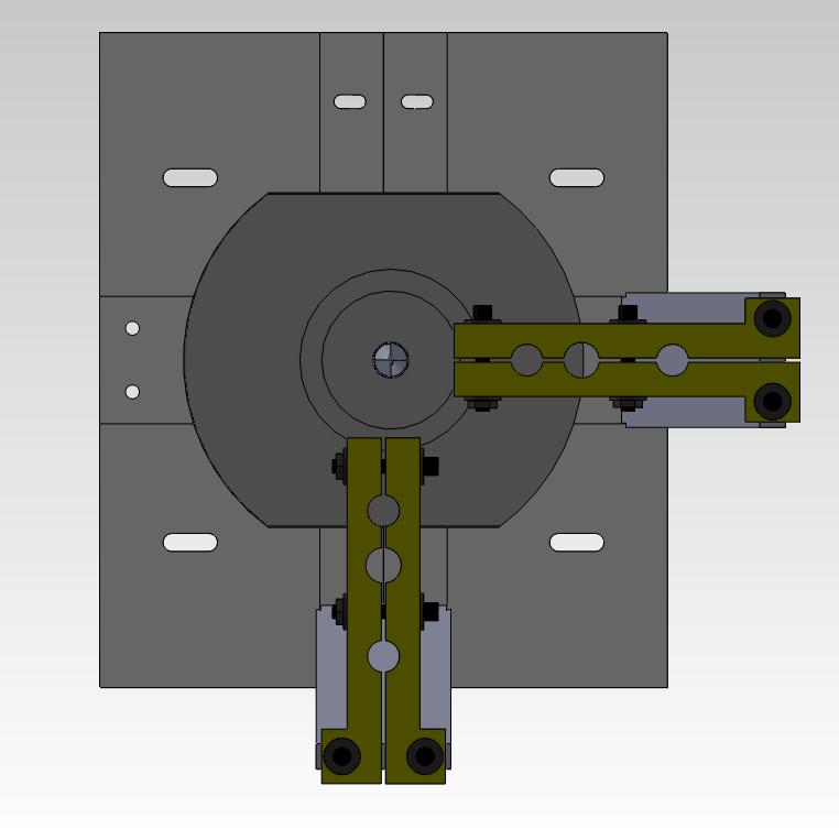 Figure 43: Bottom view of vertical sensor holder setup without sensors in place. Screws/Nuts are tightened to clamp sensors in between the two vertical sensor holder halves.