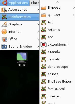 Figure 3: Bioinformatics applications The Applications menu provides access to many of the programs installed on your system.