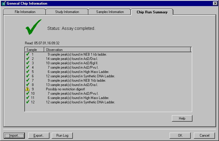 Chip Run Summary Tab The Chip Run Summary tab is part of the General Chip Information dialog box, and is displayed when an assay