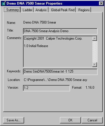Assay Properties Dialog Box The Assay Properties dialog box displays the settings used to determine the ladder peaks and other values required