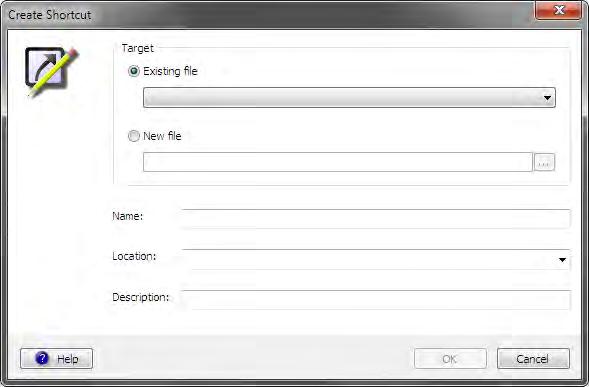 Functions & Features: Create Shortcut This dialog allows the user to add a shortcut to the package.