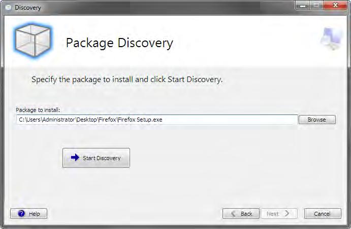 Discovery Sequence Page On this page the package will be installed during which time all changes to the computer will be recorded. From this data the new repackaged installation will later be created.