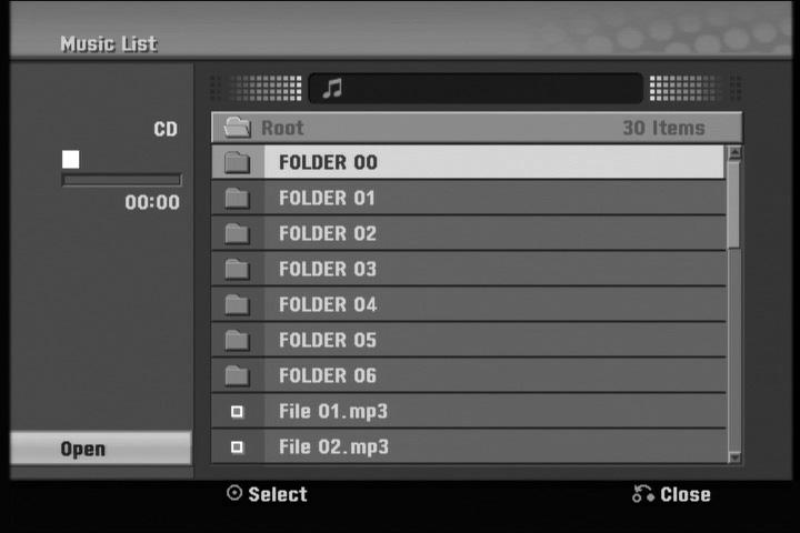 Playing an Audio CD or MP3/WMA files The Recorder can play Audio CDs and MP3/WMA files. Before playing MP3/WMA files, read [MP3/WMA audio file requirement] on right. 1.