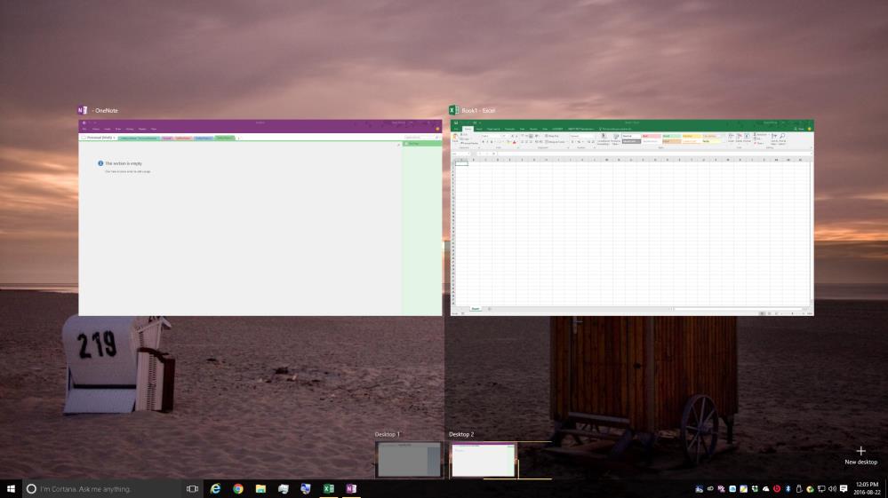 The Virtual Desktop with focus is sort of underlined/selected using the colour theme of your desktop.